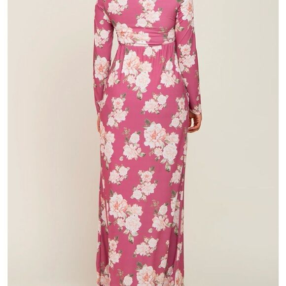Mauve floral button front maternity plus maxi dress - Picture 3 of 3